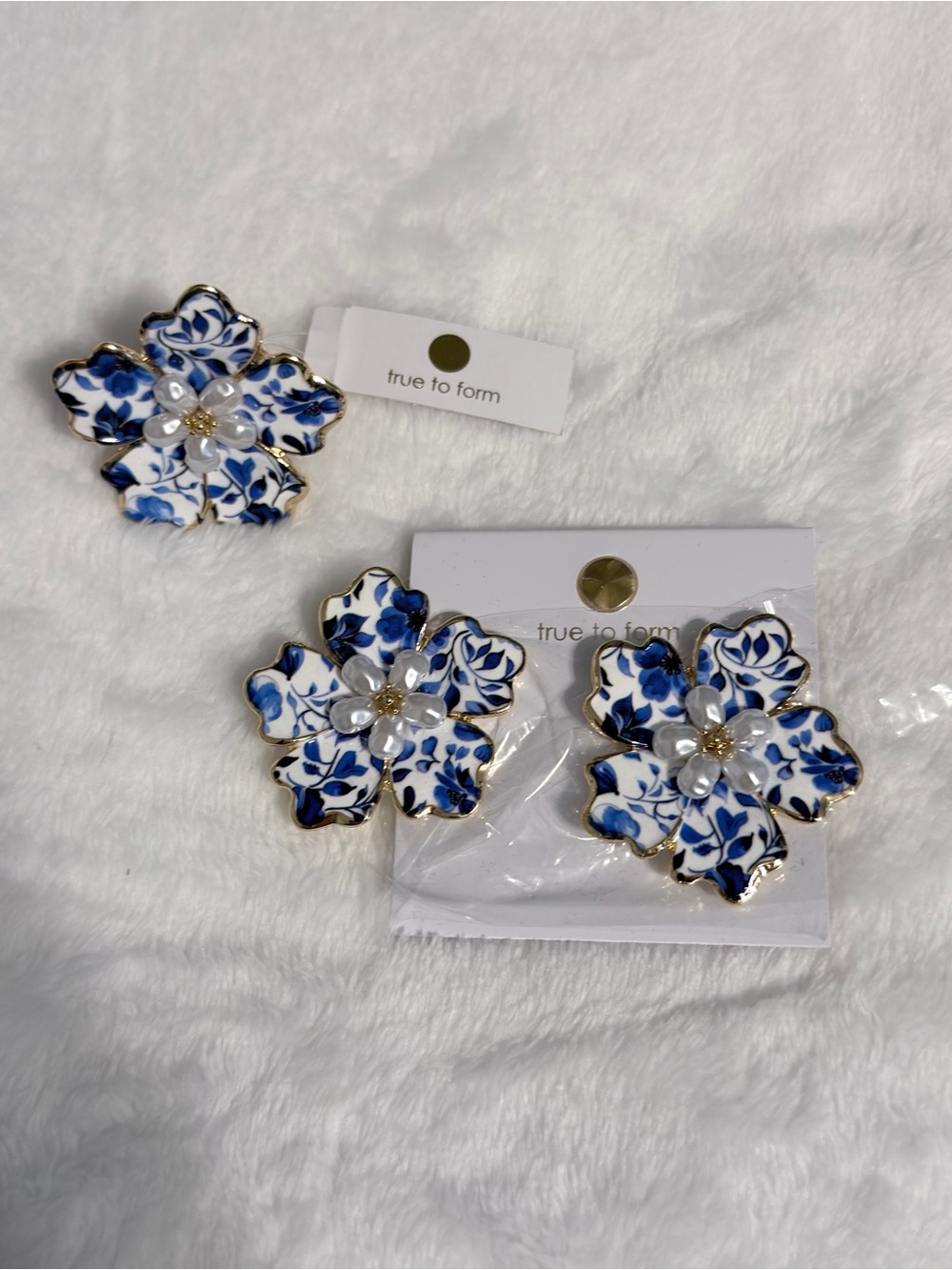 True to Form Blue Floral Hair Flower Earrings and Ring Set